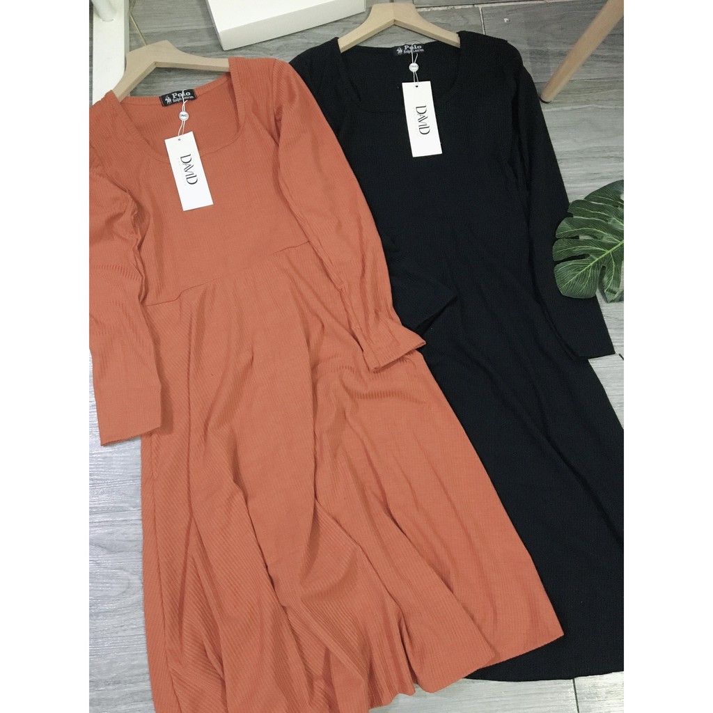 Đầm body len tăm Shynstores - đầm hotgirl cổ vuông đuôi xòe vải tăm co giãn