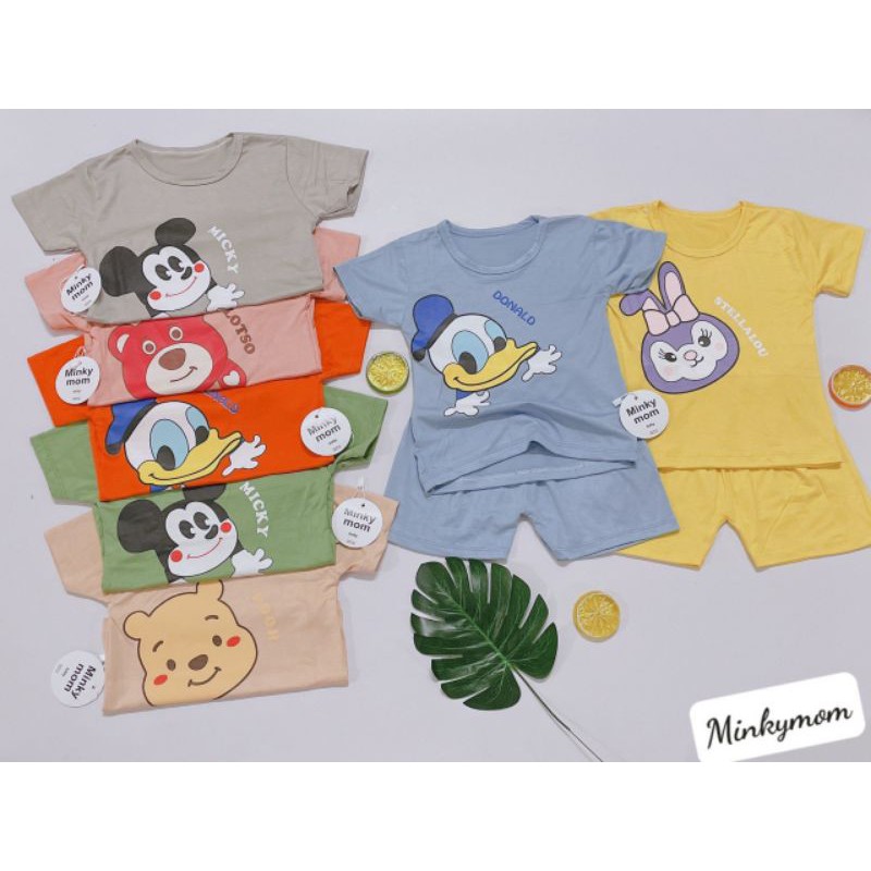 Bộ quần áo thun lạnh cộc tay cho bé Minky mom
