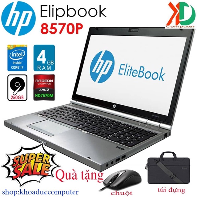 Laptop HP Elipbook 8570P Core i7-3520M, 8GB ram, 128gb SSD, VGA AMD 7570M, Màn hình