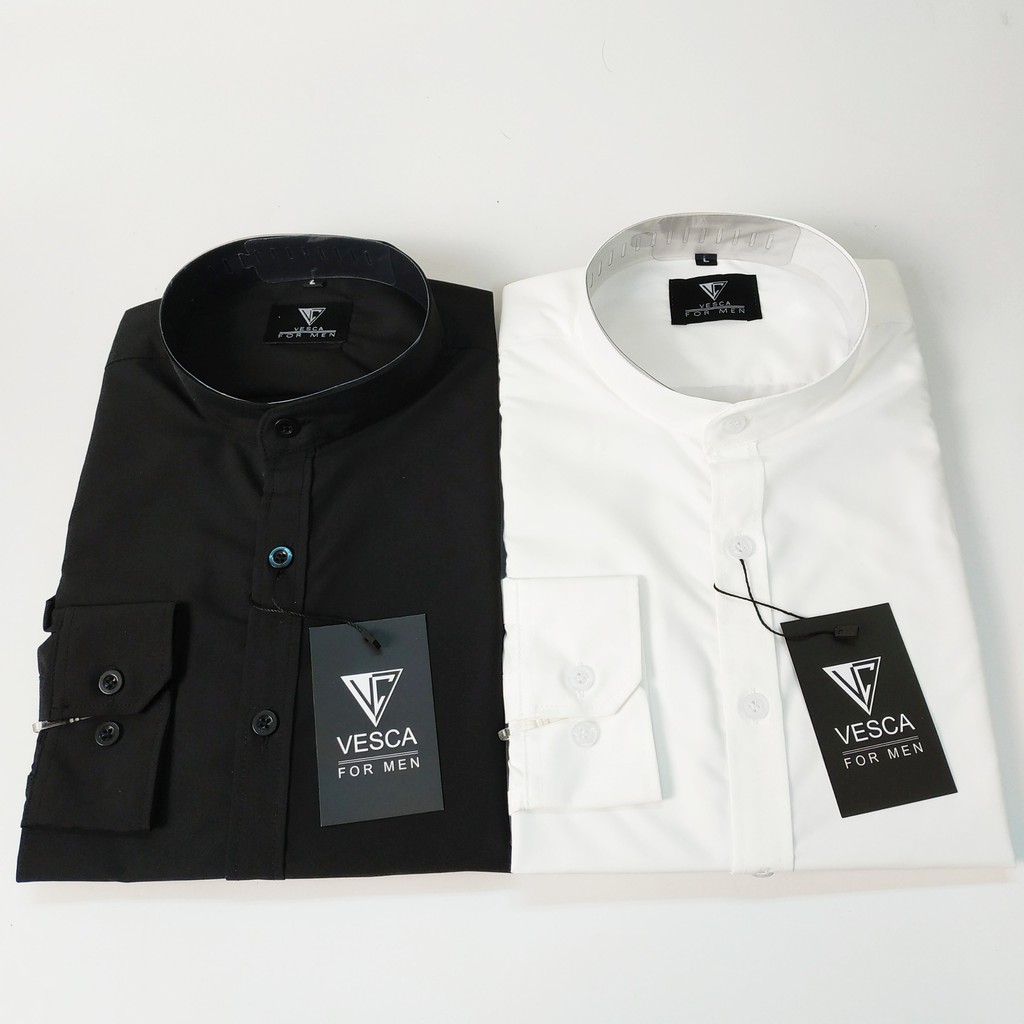 Sơ mi nam trắng cổ tàu công sở đẹp Vesca chất lụa co giãn thoải mái dáng rộng cao cấp Hàn Quốc B2 | BigBuy360 - bigbuy360.vn
