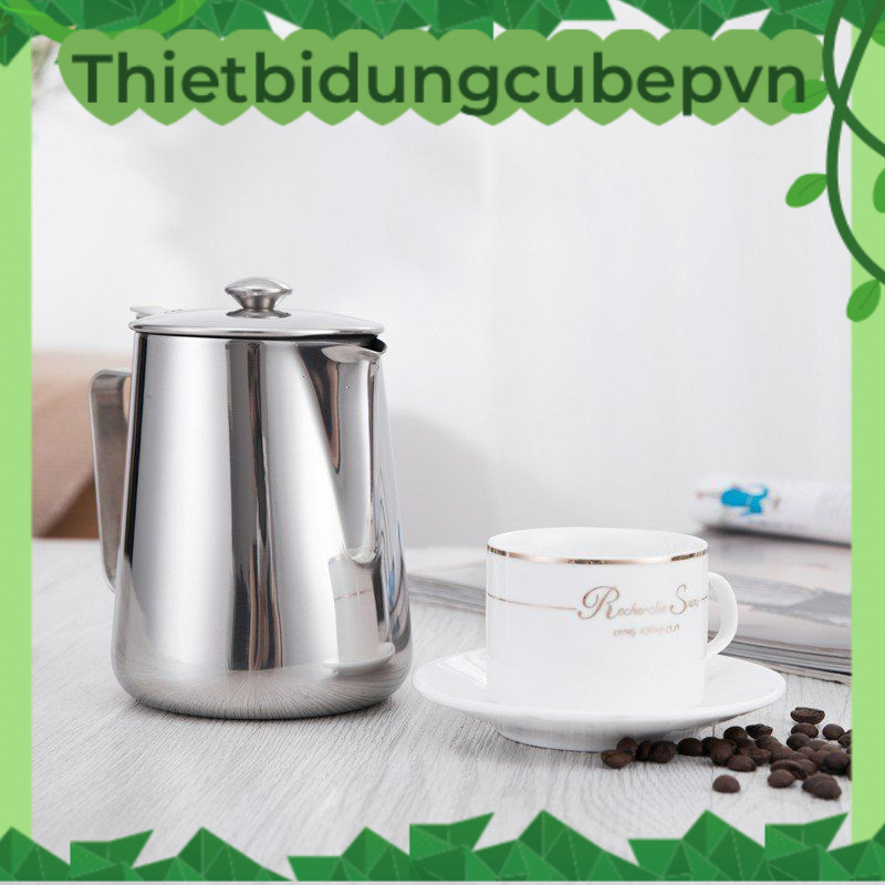 Ca rót đánh sữa inox 304 có nắp đủ size, cao cấp, đảm bảo độ tinh của việc đánh sữa