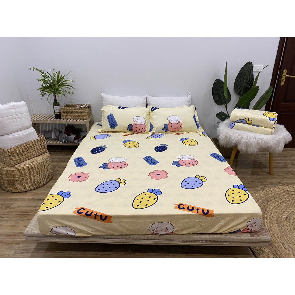 SET GA CHUN VÀ 2 VỎ GỐI NẰM COTTON POLY NGOCANHBEDDING HOT NHẤT HÈ 2021 MẪU DÂU TRẮNG