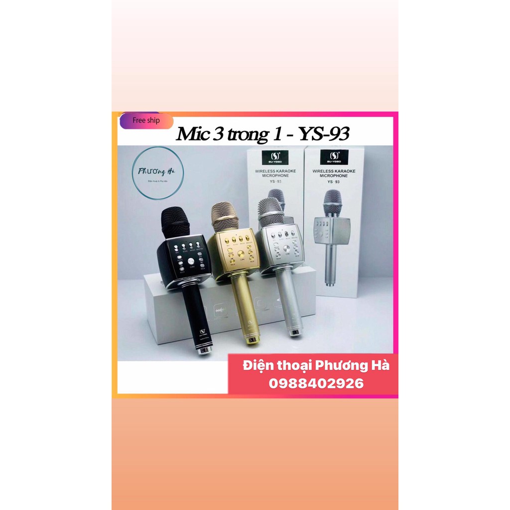Mic hát Karaoke Bluetooth SU-YOSD YS-93 kiêm loa ,thu âm cực tốt