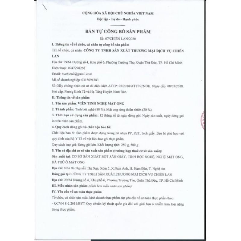 Viên tinh nghệ mật ong rừng