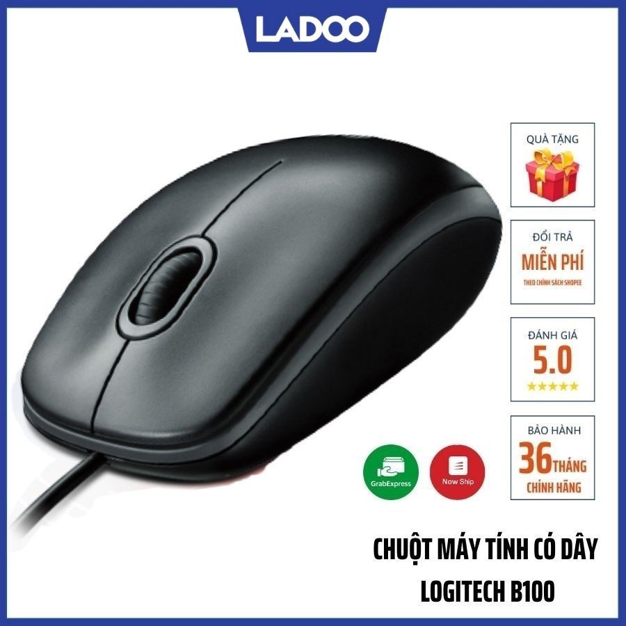 Chuột máy tính có dây Logitech B100 - LỖI 1 ĐỔI 1 - Bảo hành 36 tháng