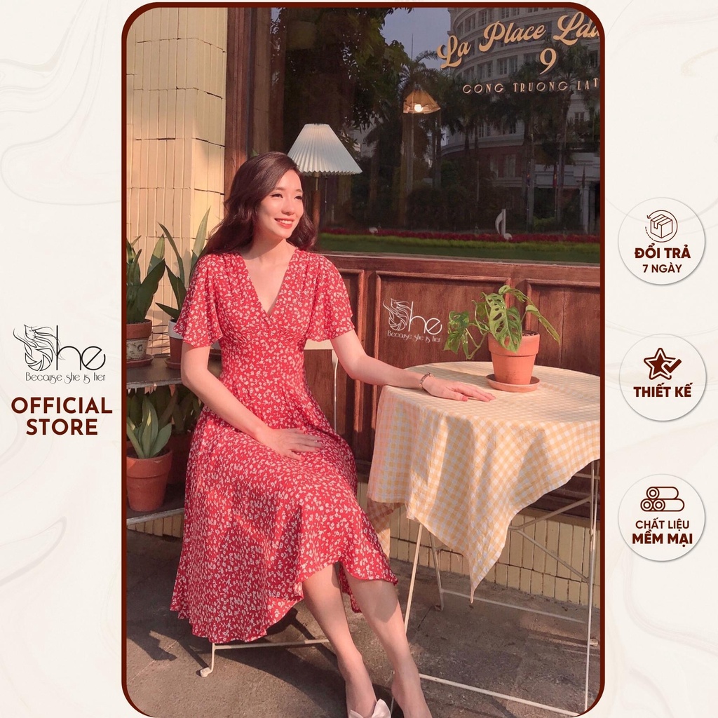 Váy hoa nhí voan thiết kế She, váy trắng tiểu thư dáng xoè đi biển xinh SDX80