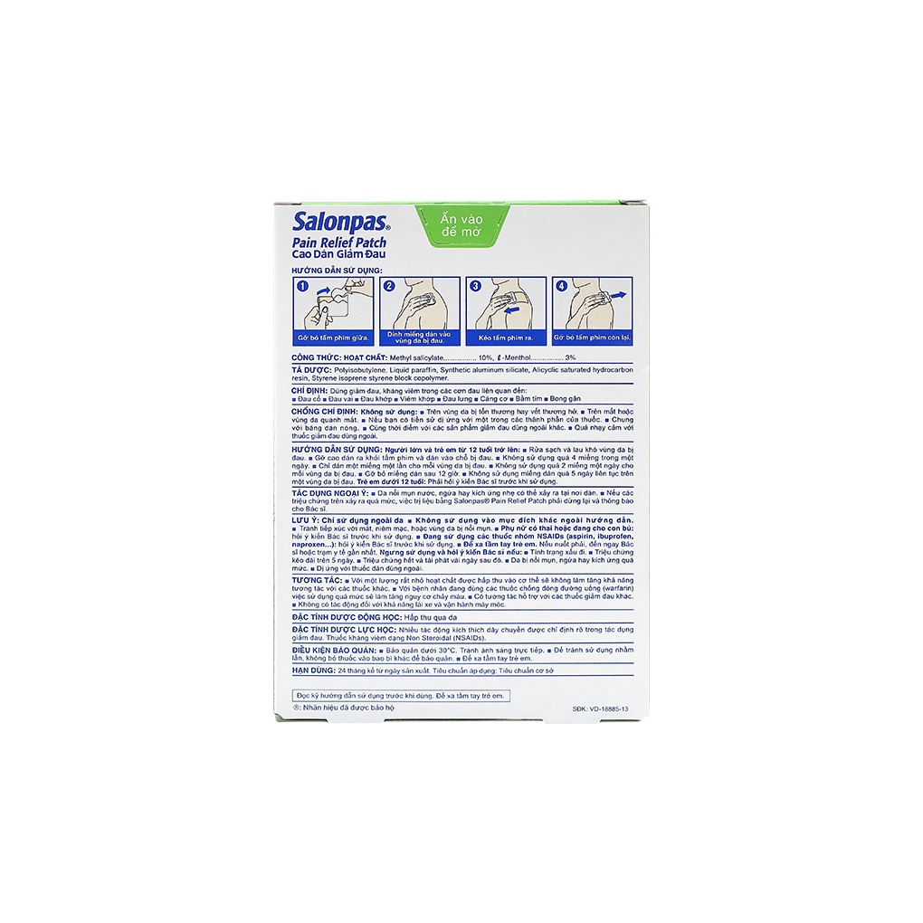 Miếng dán giảm đau Salonpas Pain Relief Patch (Hộp miếng to 7cm x 10cm)