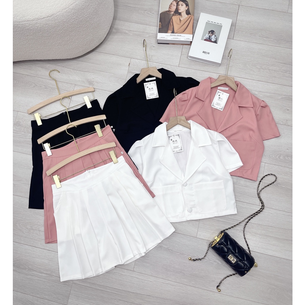 Set bộ croptop trơn basic quần giả váy TL239