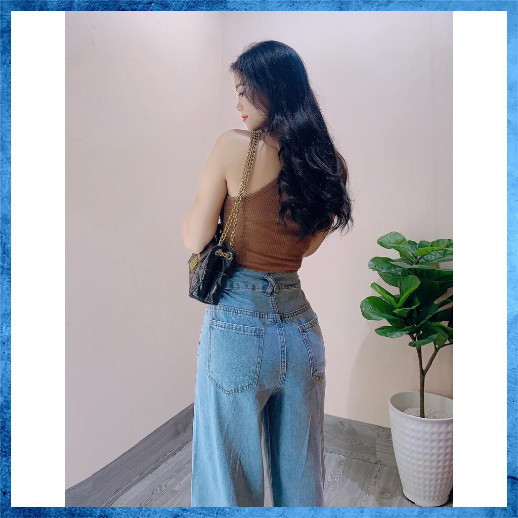 [Jeans thiết kế] Quần jeans nữ, quần bò suông dài, lưng cao túi hộp cạp chữ X. Mã X3082