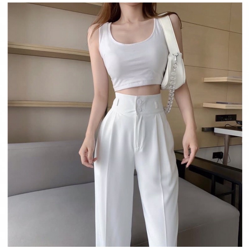 Quần ống rộng cạp cao tôn dáng- Quần dài phong cách Hàn Quốc