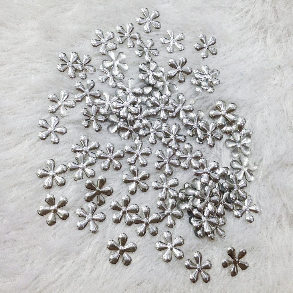 10 hoa mai bạc ủi nhiệt bông nhôm đính dán quần áo trang trí váy đầm size 1.6cm