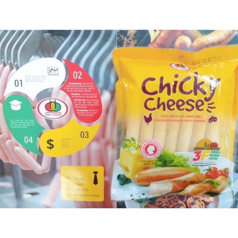 Xúc xích gà pho mai chicky cheese gói 500gr