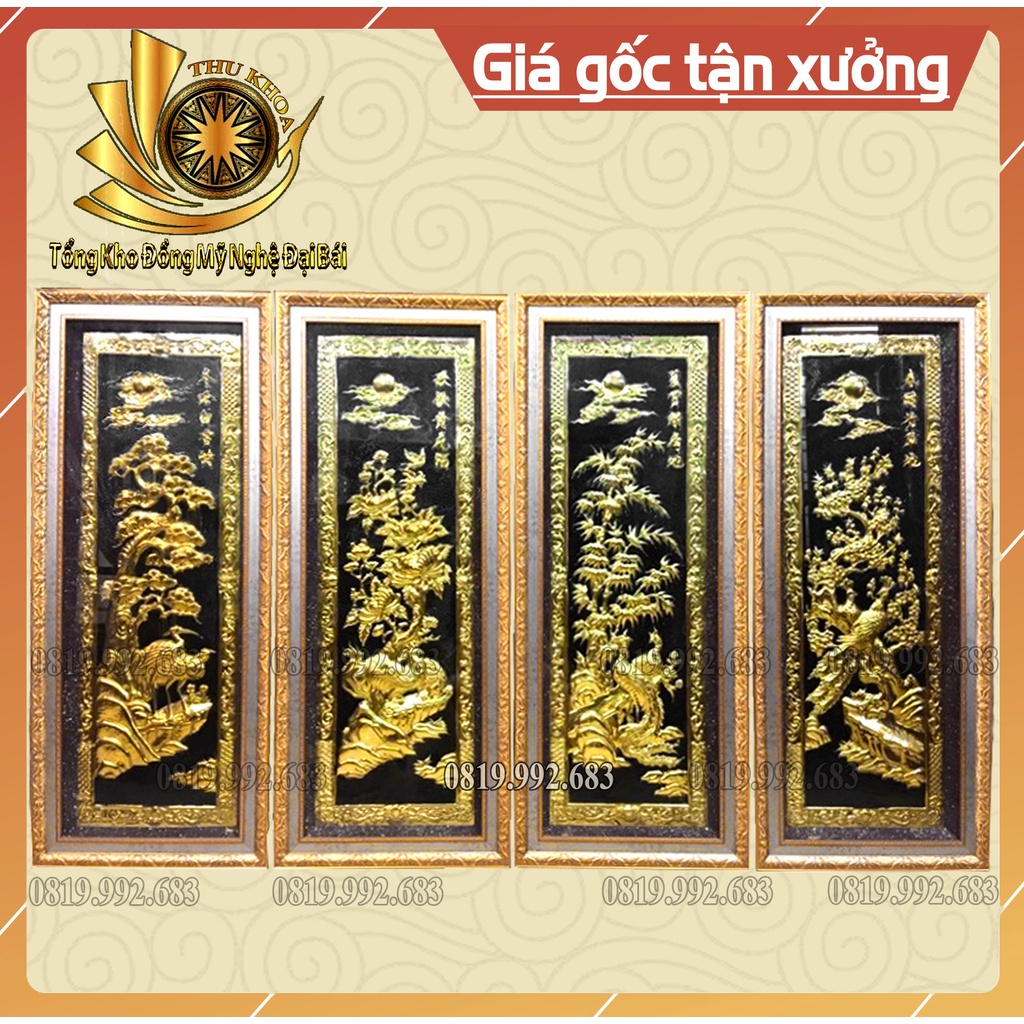 Tranh Tứ Quý Bằng Đồng Vàng Nguyên Chất Chính Hãng Giá Rẻ Đồng Vàng Dày Chạm Khảm Thủ Công Đồ Đồng Đại Bái