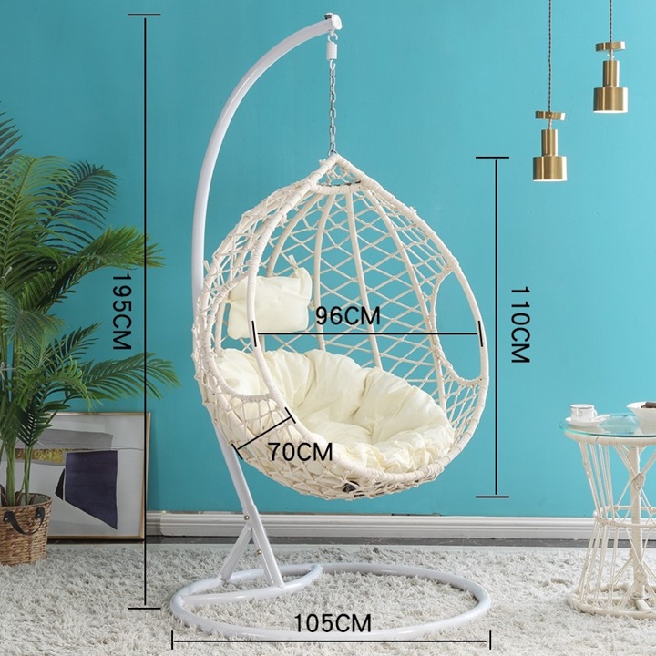 Ghế xích đu trứng Có cần treo Đan dây thừng Macrame cotton Tinh tế - Thư giãn đọc sách mầu kem trắng tuyệt vời