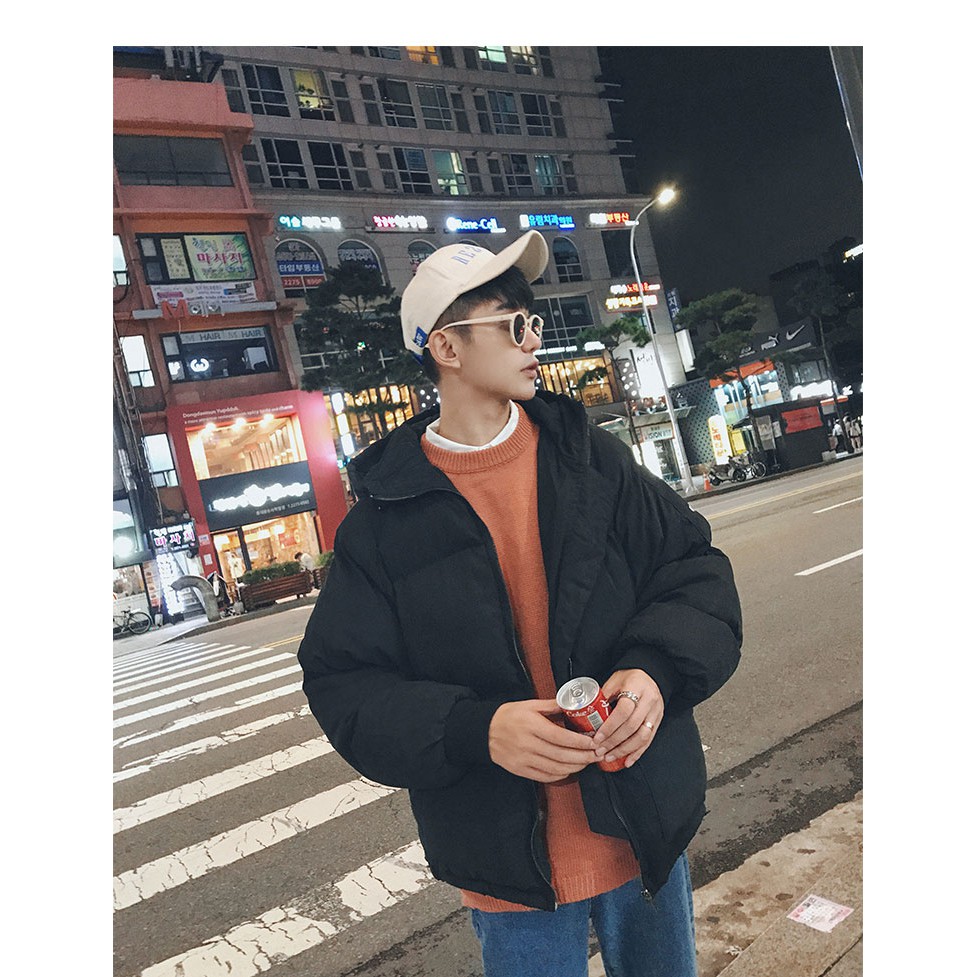 ÁO PHAO NAM APPLE TRÁI TÁO MÀU ĐEN DÁNG RỘNG ULZZANG