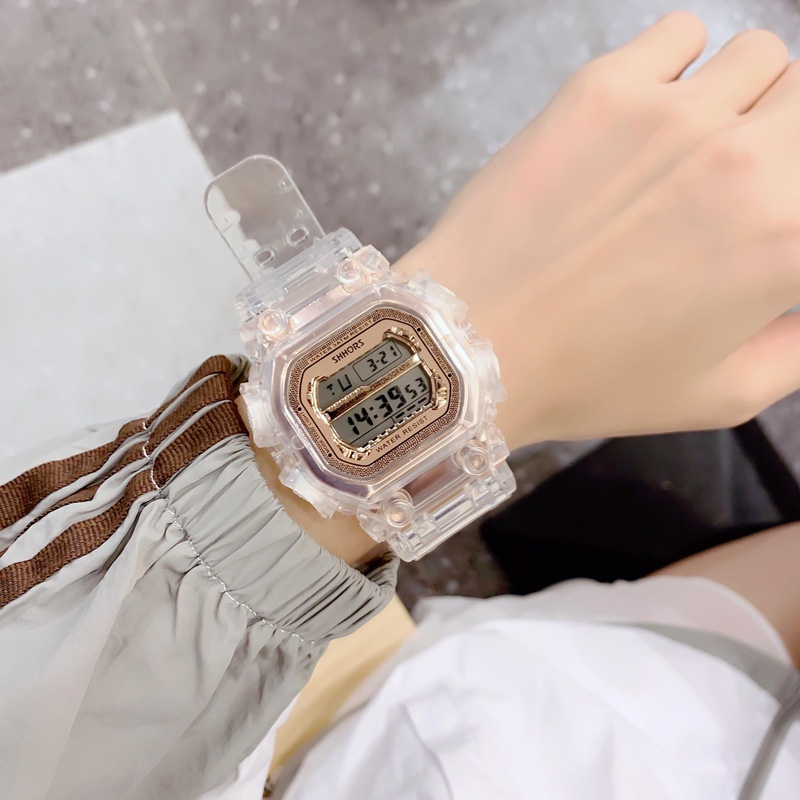 Đồng Hồ Nam Nư Shhors Vuông Dây Trong Suốt D360 Cao Cấp Siêu Đẹp - Hazo
