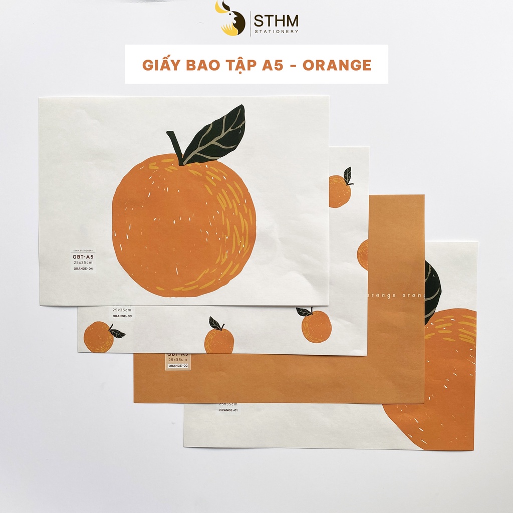 Giấy bao tập A5 Fruits - Set 4 hoặc 8 tờ - Tặng kèm 8 nhãn vở -  Giấy kraft trắng 100gsm dai đẹp - STHM
