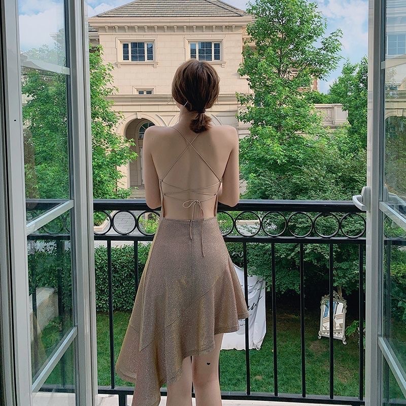 Đầm Body Hở Lưng 2 dây nhũ kim tuyến co giãn 4 chiều siêu sang chảnh