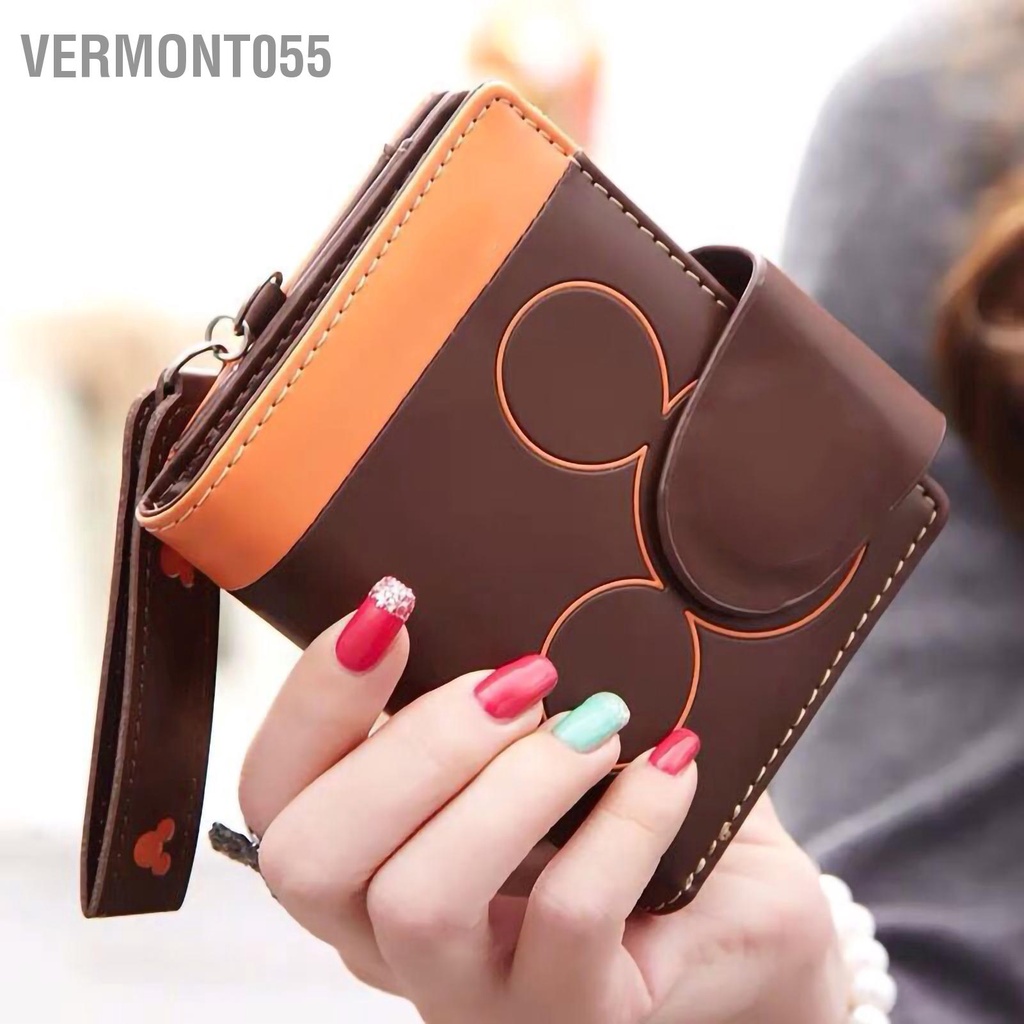 Vermont055 Ví nữ Chủ thẻ bằng da PU ngắn dễ thương tiền xu cầm tay cho sinh viên