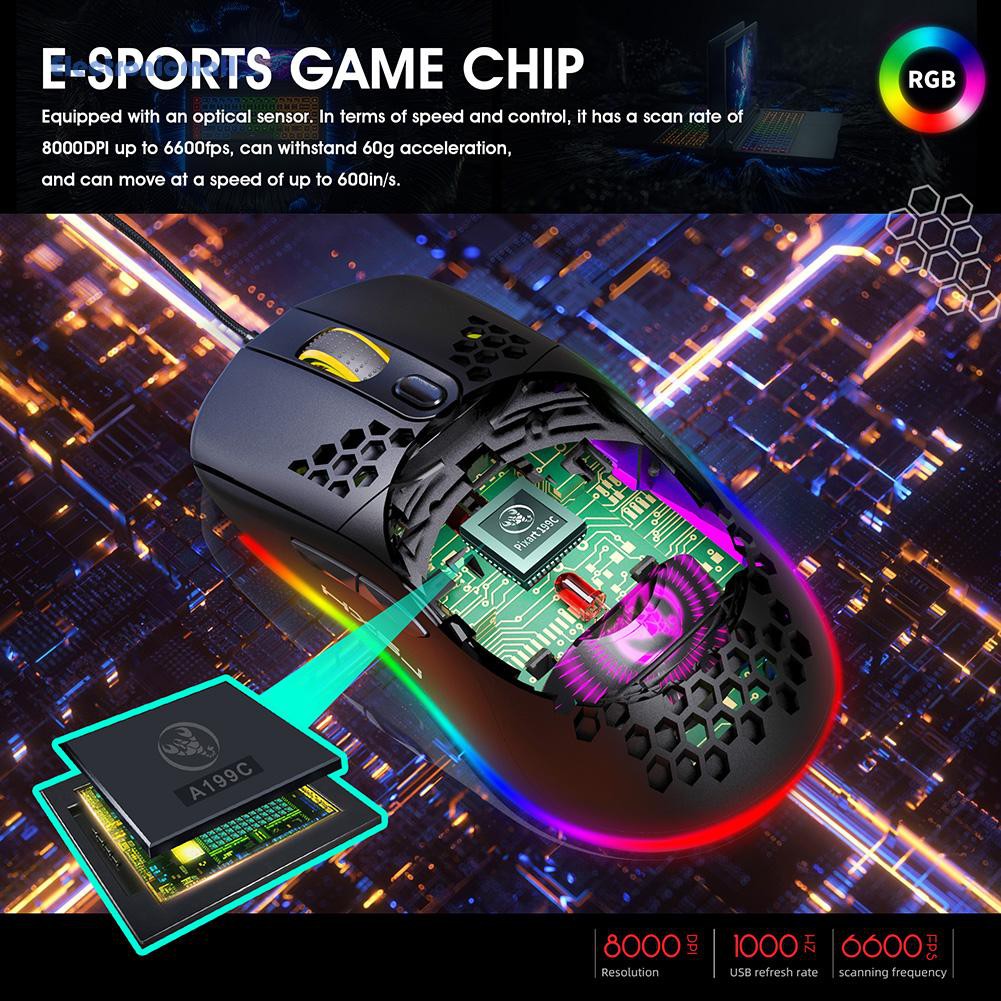 Chuột Chơi Game Ele 3c Hxsj X600 Usb Rgb 6 Gears 6400 Dpi