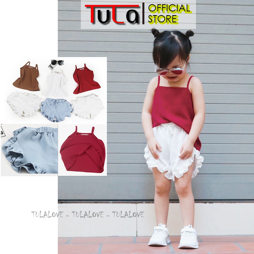 Bộ Đồ Mùa Hè Bé Gái Áo Dây Quần Bèo Cho Bé Gái Vải Đũi Cotton