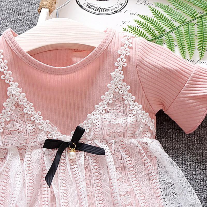 Đầm Tay Ngắn Phối Lưới Cho Bé Gái (2 Lớp)