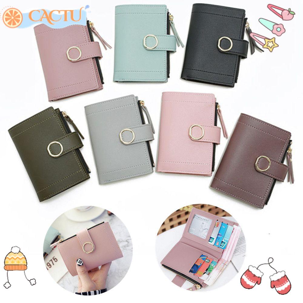 Ví Ngắn Chất Liệu Bằng Da PU Có Khóa Kéo Đơn Giản Thời Trang Cho Nữ