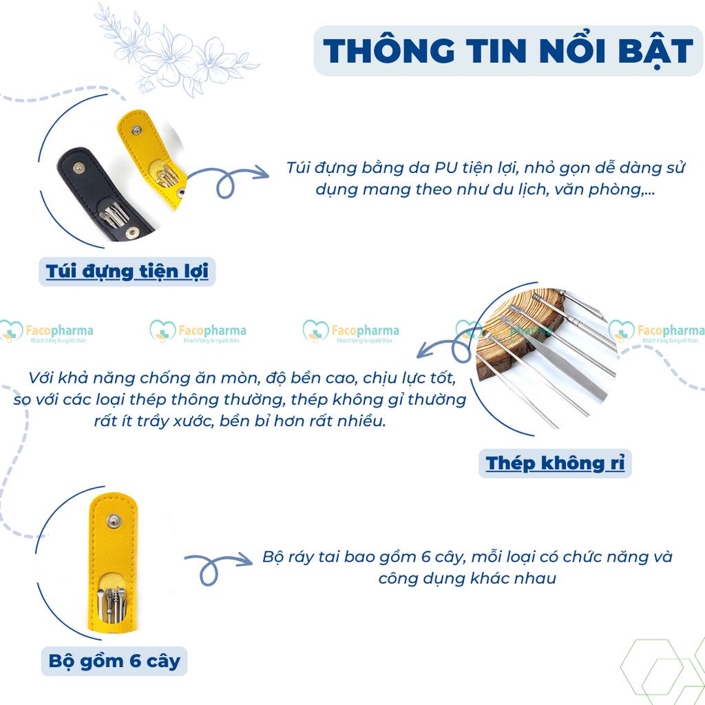 Bộ lấy ráy tai 6 món chuyên nghiệp với thép không gỉ an toàn cho tai có túi da nhỏ gọn tiện lợi dễ dàng mang theo