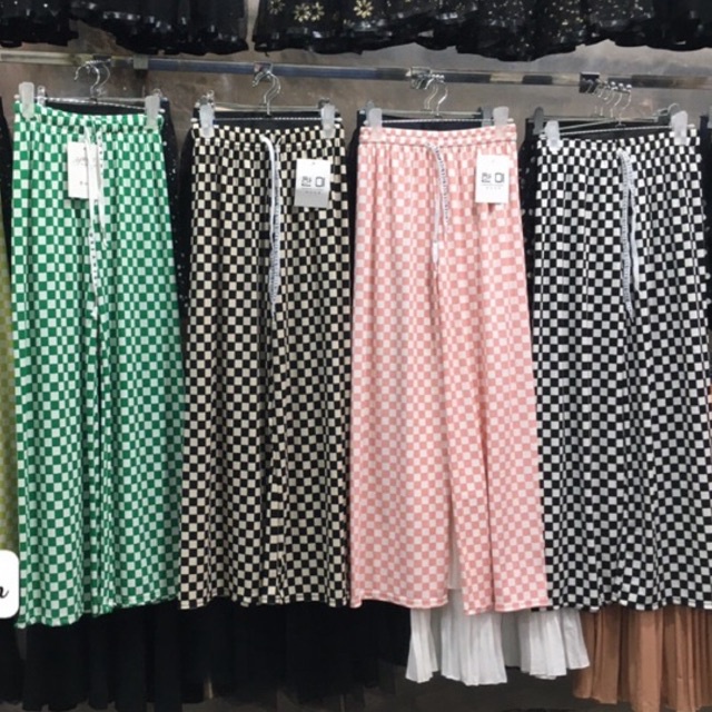 Quần Ống Rộng Caro Nhiều Màu Mềm Mịn, Thoải Mái (Hình Thật) Quần Suông Len Tăm Mềm