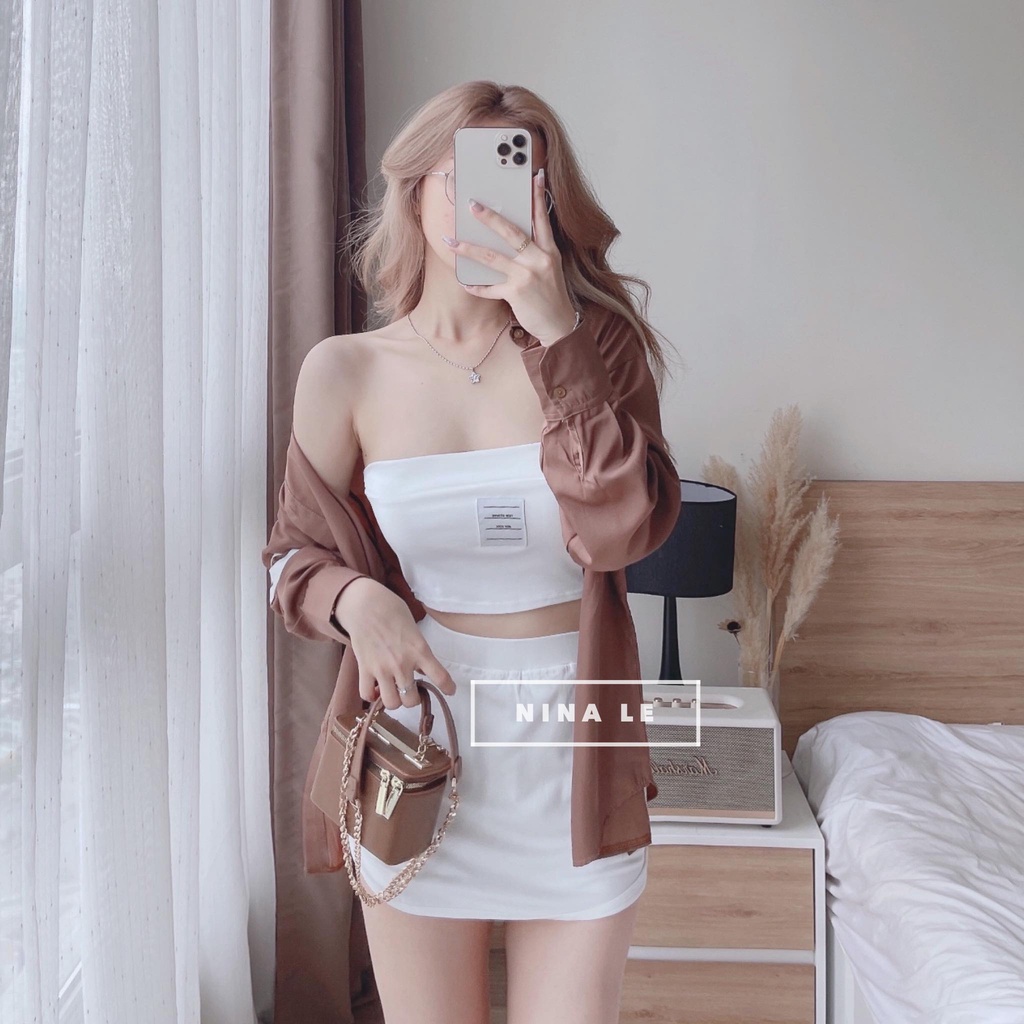 Sét bộ nữ 3 món áo sơ quốc dân phối croptop borip xinh xắn, trẻ trung đi chơi, đi biển