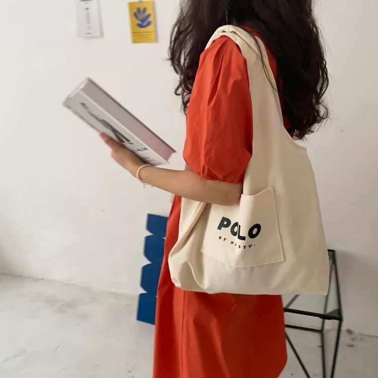 Túi Xách Đeo Vai Bằng Vải Canvas In Chữ Phong Cách Mới Dành Cho Nữ