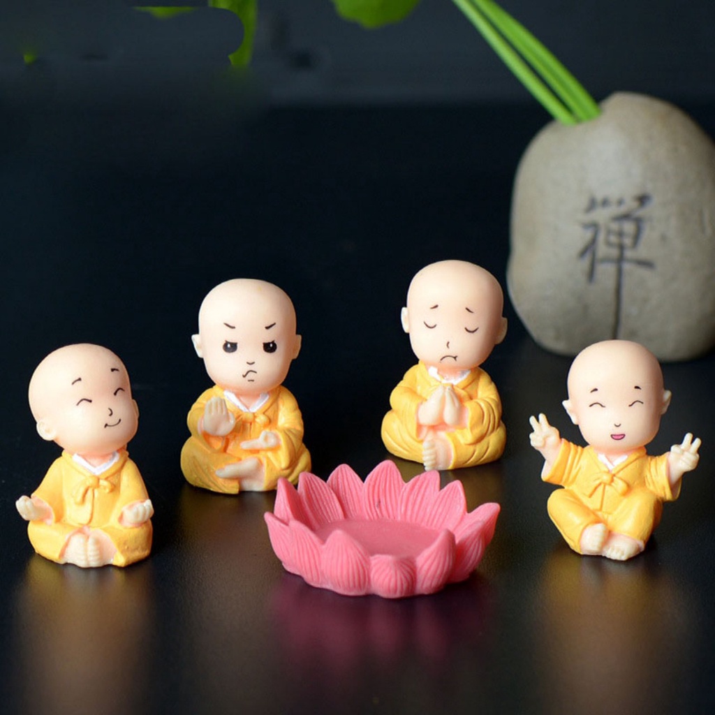 Phụ kiện CHÚ TIỂU NGỒI ĐÀI SEN- Phụ kiện trang trí cây xanh để bàn làm việc, mô hình trang trí cho bể cá, tiểu cảnh