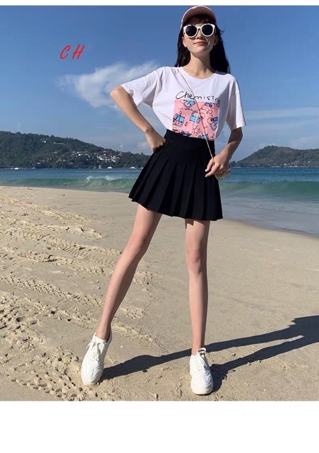 Sét áo chemistry chân váy xếp ly CON866