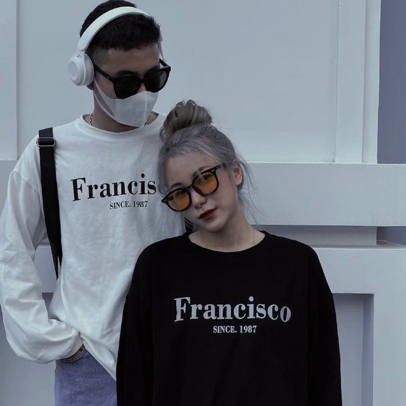 Áo thun DÀI TAY in chữ Francisco dáng rộng nam nữ cực trend, áo phông unisex form rộng cá tính