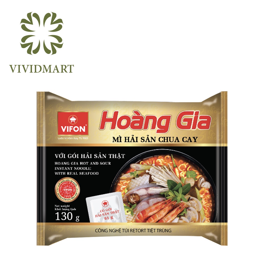 Góilẻ MÌ VIFON HOÀNG GIA MỚI 6 VỊ: THỊT BẰM, BÒ, HẢI SẢN CHUA CAY, LẨU THÁI TÔM, KIM CHI BÒ, LẨU CUA CAY –GÓI130G- VIFON