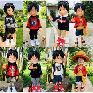 [Ảnh thật] Mô hình đồ chơi Luffy chibi quần áo vải cao 23cm - One Piece