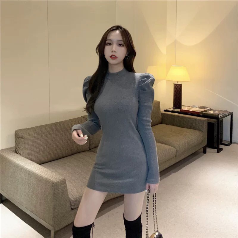 Váy dài tay vai bồng, đầm dài tay