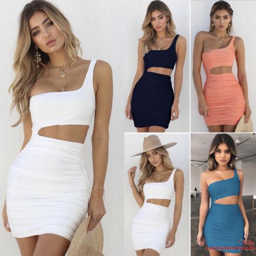 Đầm ôm body lệch một bên vai và cắt xén quanh eo quyến rũ cho nữ