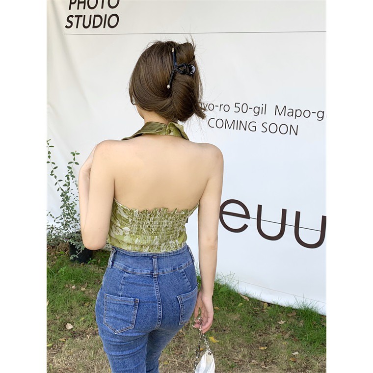 Áo kiểu nữ sát nách áo cổ yếm lụa chun lưng 1993S Boutique mã 4193