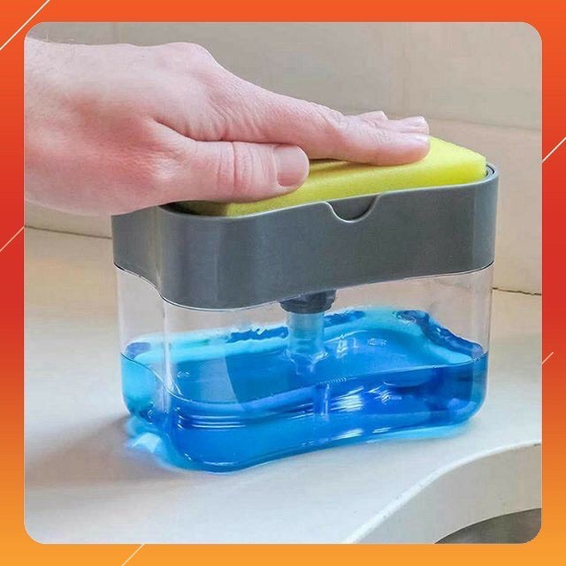 Hộp xà phòng nhấn tự động kèm miếng rửa tiện lợi