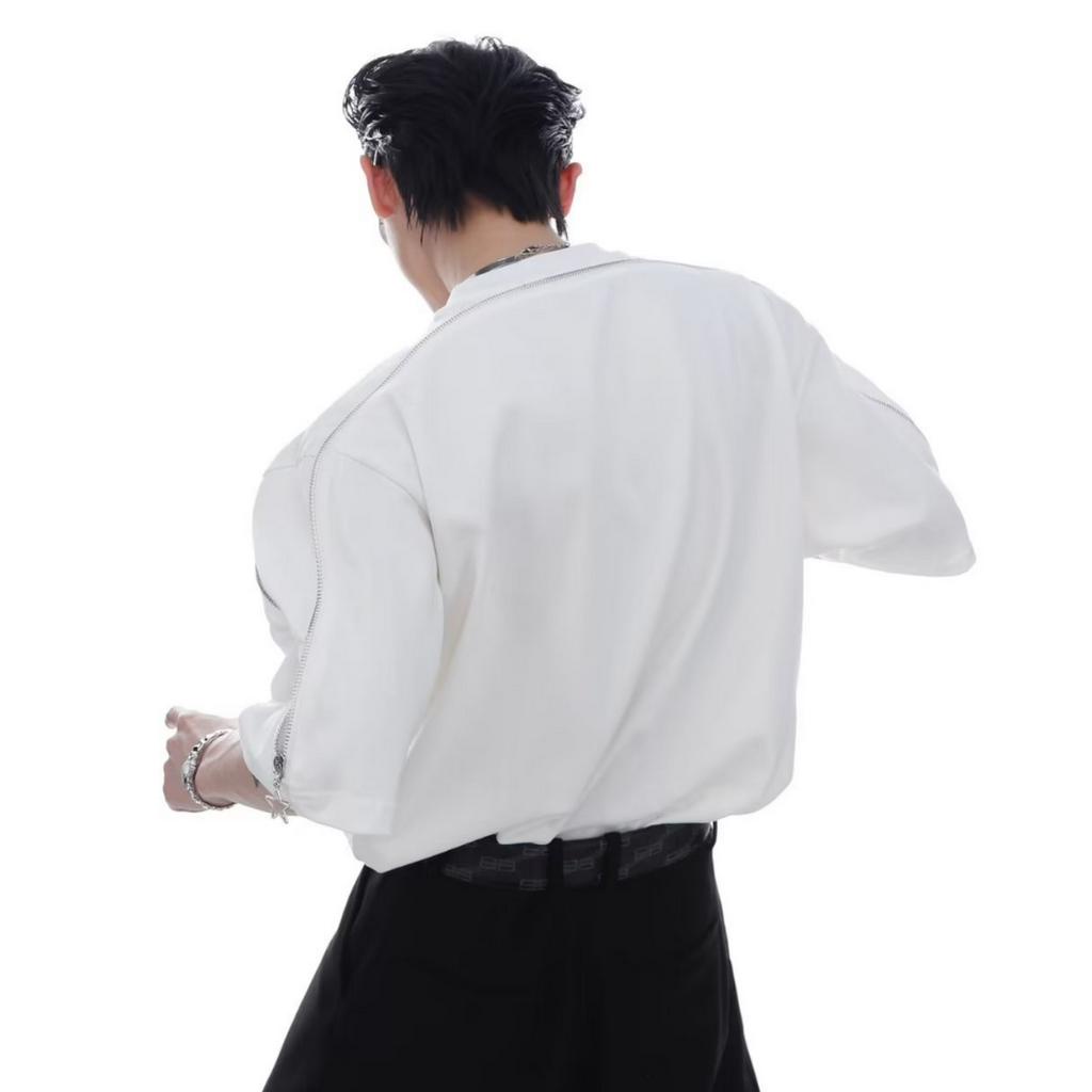 Áo Thun Trơn Màu Thiết Kế Khóa Kéo Kim Loại Thời Trang hip hop Hàn Quốc Trẻ Trung Cho Nam