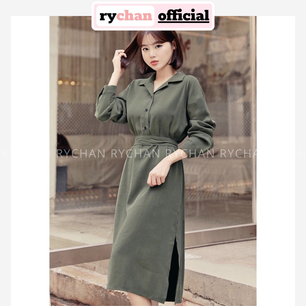 [ẢNH THẬT CUỐI] Đầm Suông Sơ Mi Rêu Form To - DS558