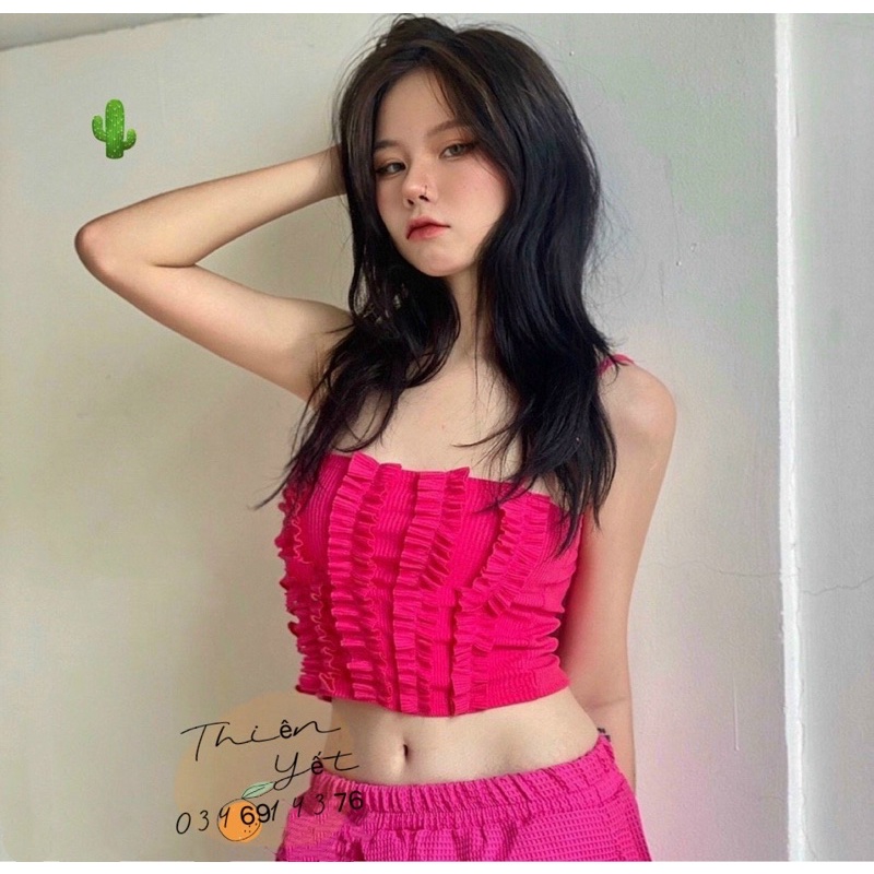 Áo hai dây XẾP NHÚNG nữ croptop PC alohashop91