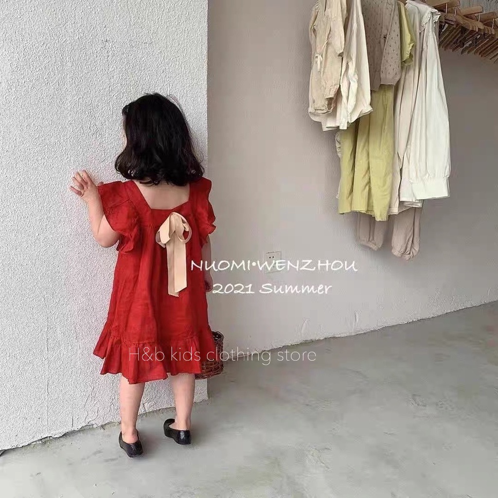 Đầm đỏ bé gái, đầm đỏ cho bé từ 8 đến 18kg, vải đũi mát 100%