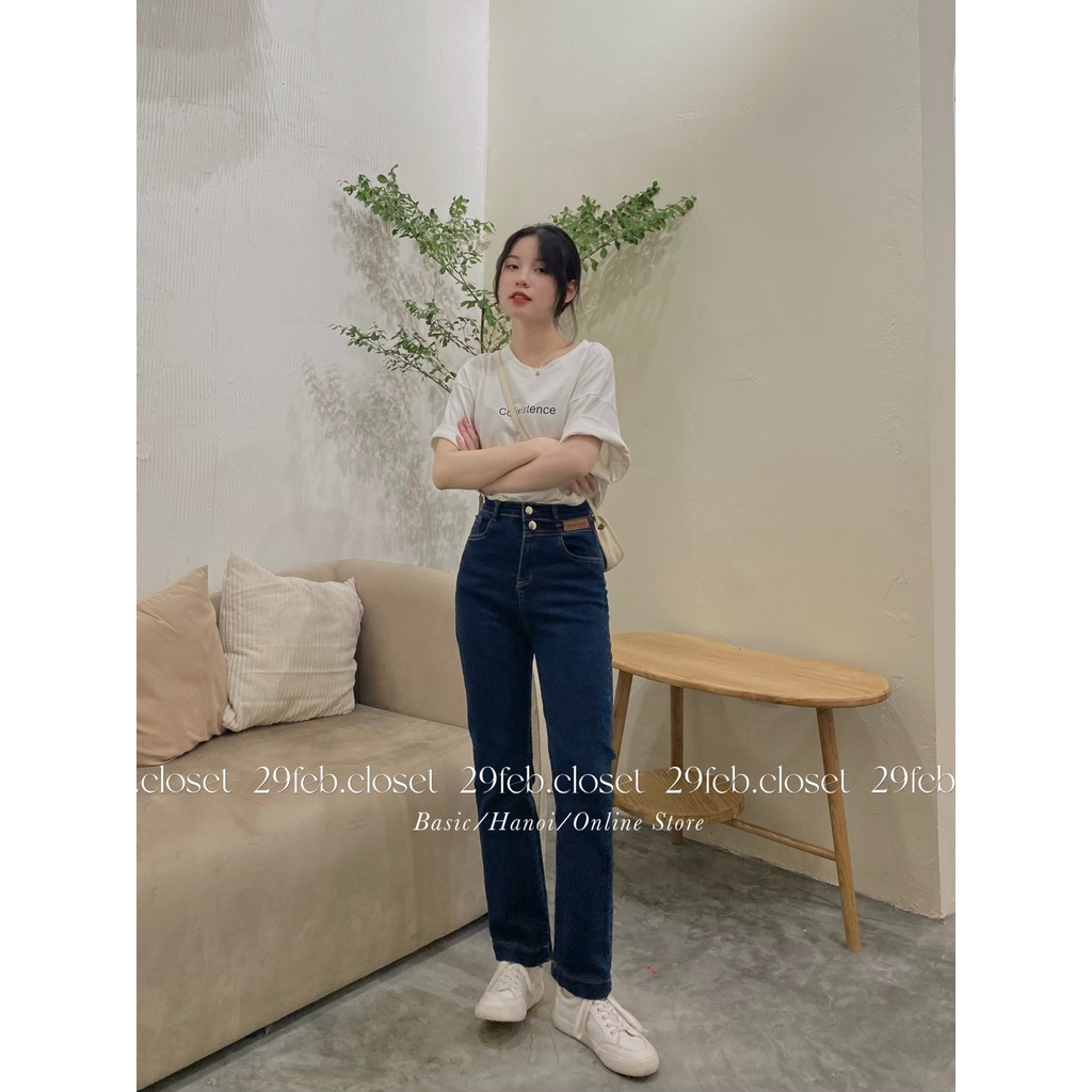 Quần jeans cạp cao ống đứng gấu to tag da - 29feb.closet - Q37