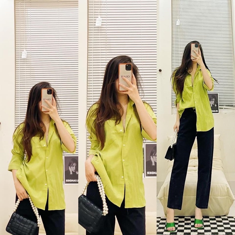 Áo sơ mi sọc gân xốp tay dài