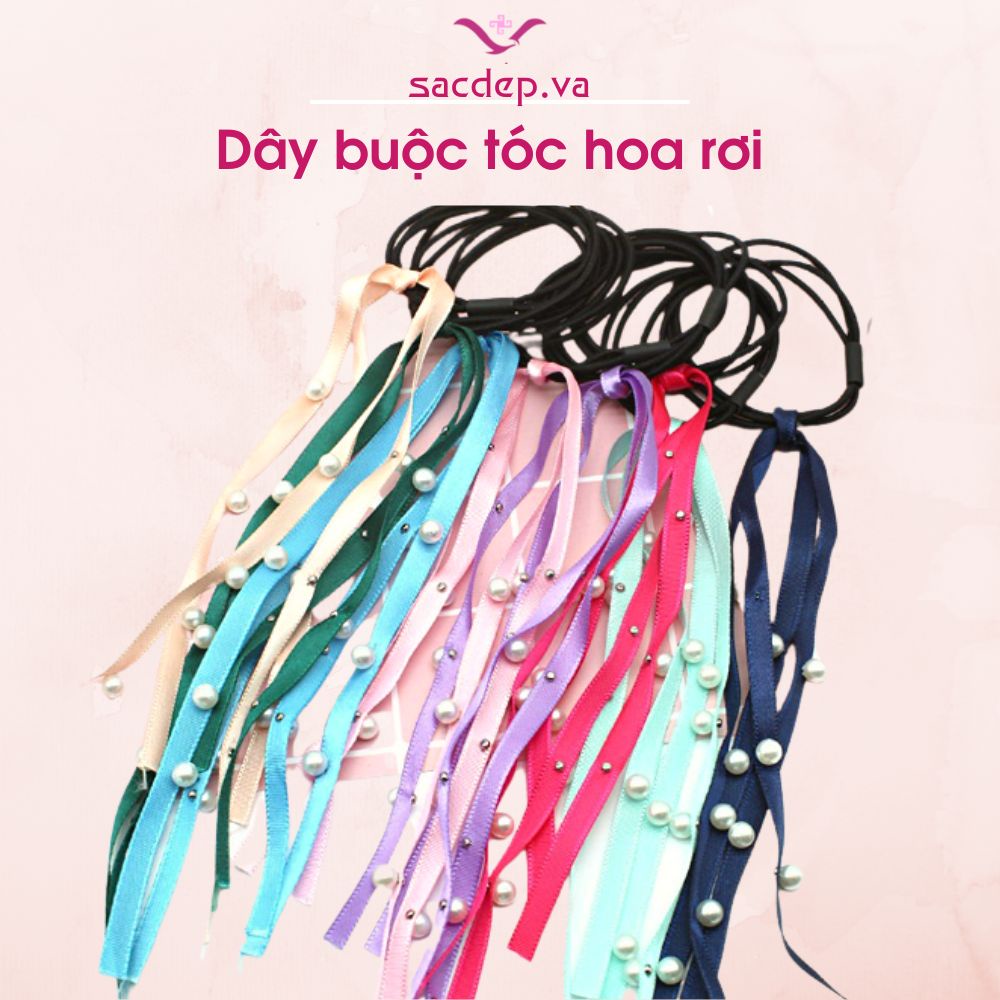 Dây buộc tóc hoa rơi duyên dáng dây cột tóc độc đáo thanh lịch tua rủ dài nữ tính