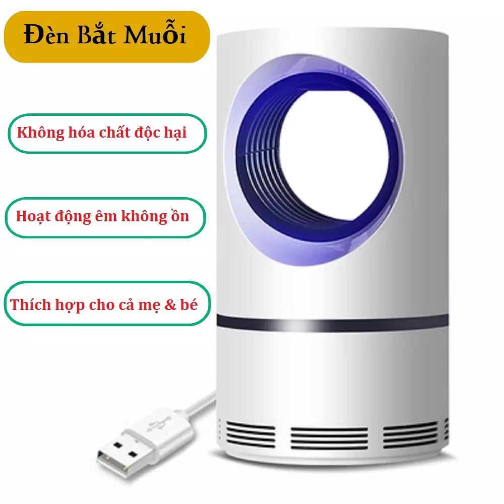 Máy bắt muỗi không mùi  đèn LED  có quạt hút hình trụ mini- Đầu cắm USB an toàn - Tiêu thụ cực ít điện năng