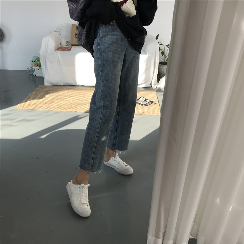[SẴN]-Quần Jean eo cao ống suông xanh phong cách Ulzzang(Q30)