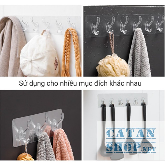 Thanh 6 móc dán tường treo đồ nhà tắm nhà bếp siêu dính siêu chịu lực, treo chìa khóa GD387-6Deo